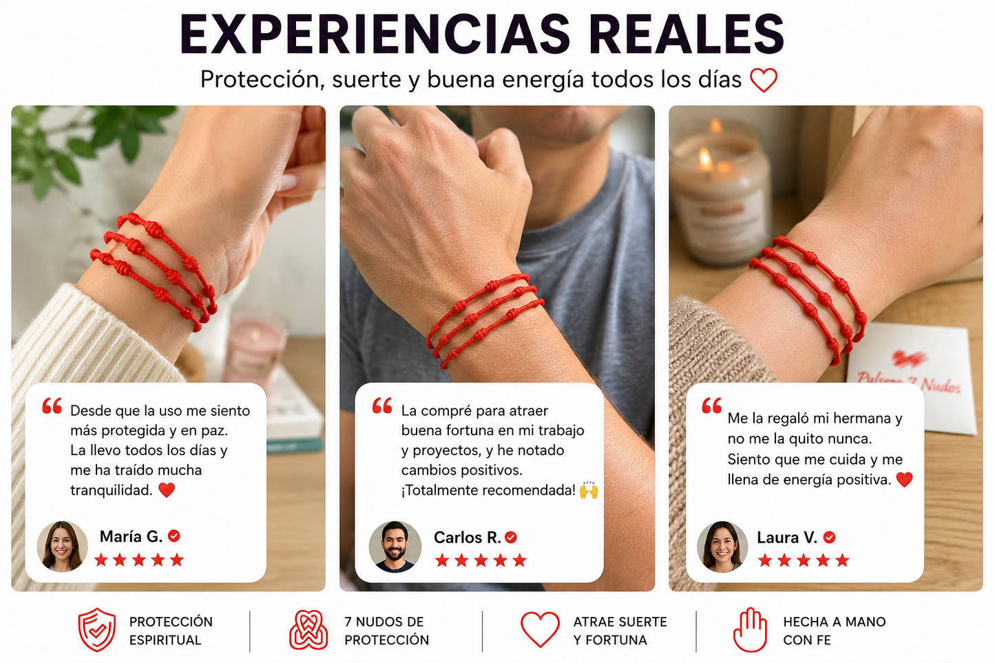 KIT x3 PULSERAS ROJAS 7 NUDOS PROTECCIÓN